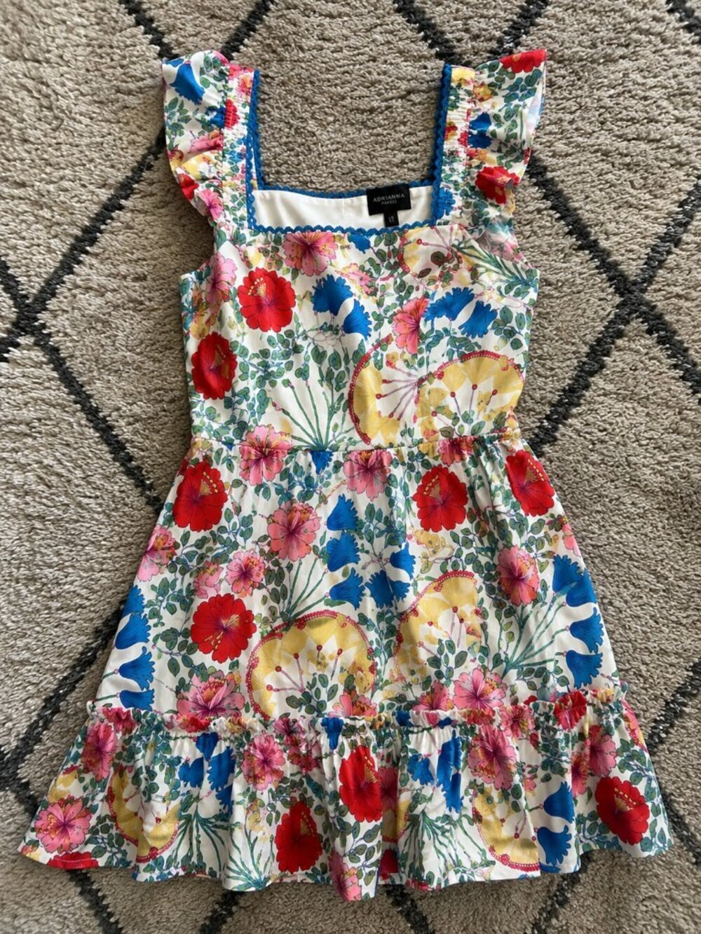 Adrianna Papell Square Neck Floral Print Mini Dress Size 12 NWT Cottagecore - Picture 7 of 9